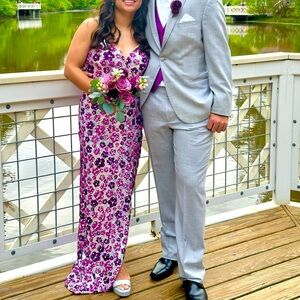 Floral Sequin Prom Gown in Pink and Purple size 9/10